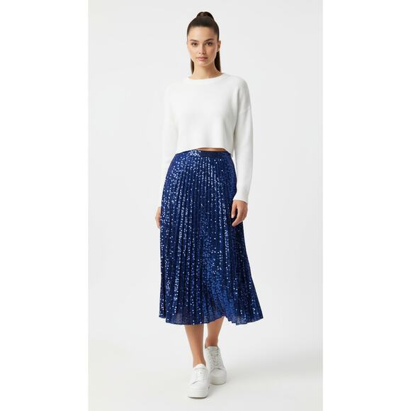 Guess Pleated Sequin Midi Skirt Blue 27 / US 4 | Holiday Glam - Picture 1 of 8